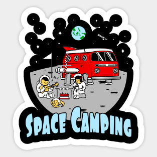Space Camping Adventure cute Astronauts on Moon Sticker